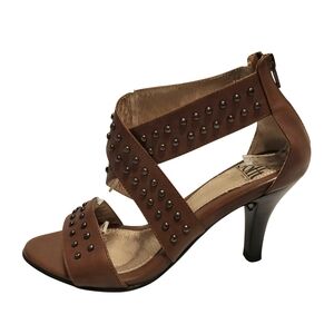 Sofft Brown Studded Crisscross Heel Sandal